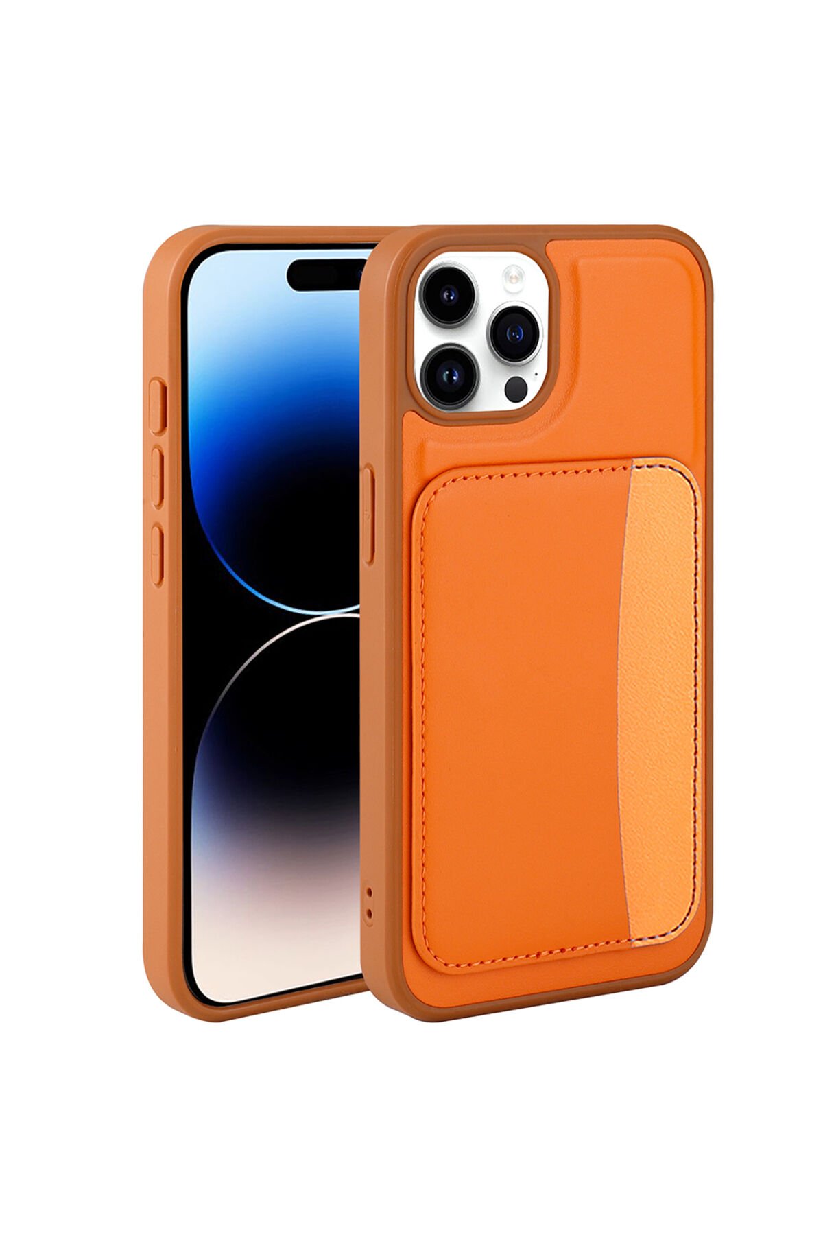 iPhone 14 Pro Max Kılıf Kartlıklı BSAY X-Kart Silikon Kapak - Lacivert Turuncu