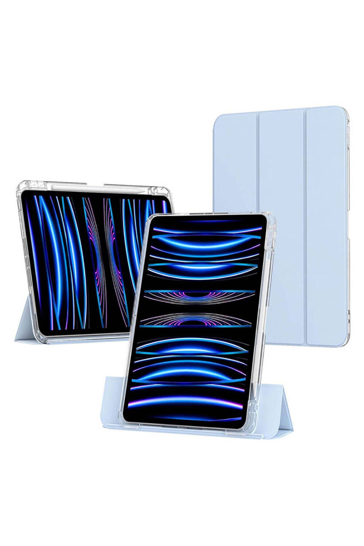 iPad Air 11 2024 Kılıf Magnetik Ayrılabilen Airbagli Uyumlu BSAY Sliding Tablet Kılıfı-Mavi Açık Mavi Açık