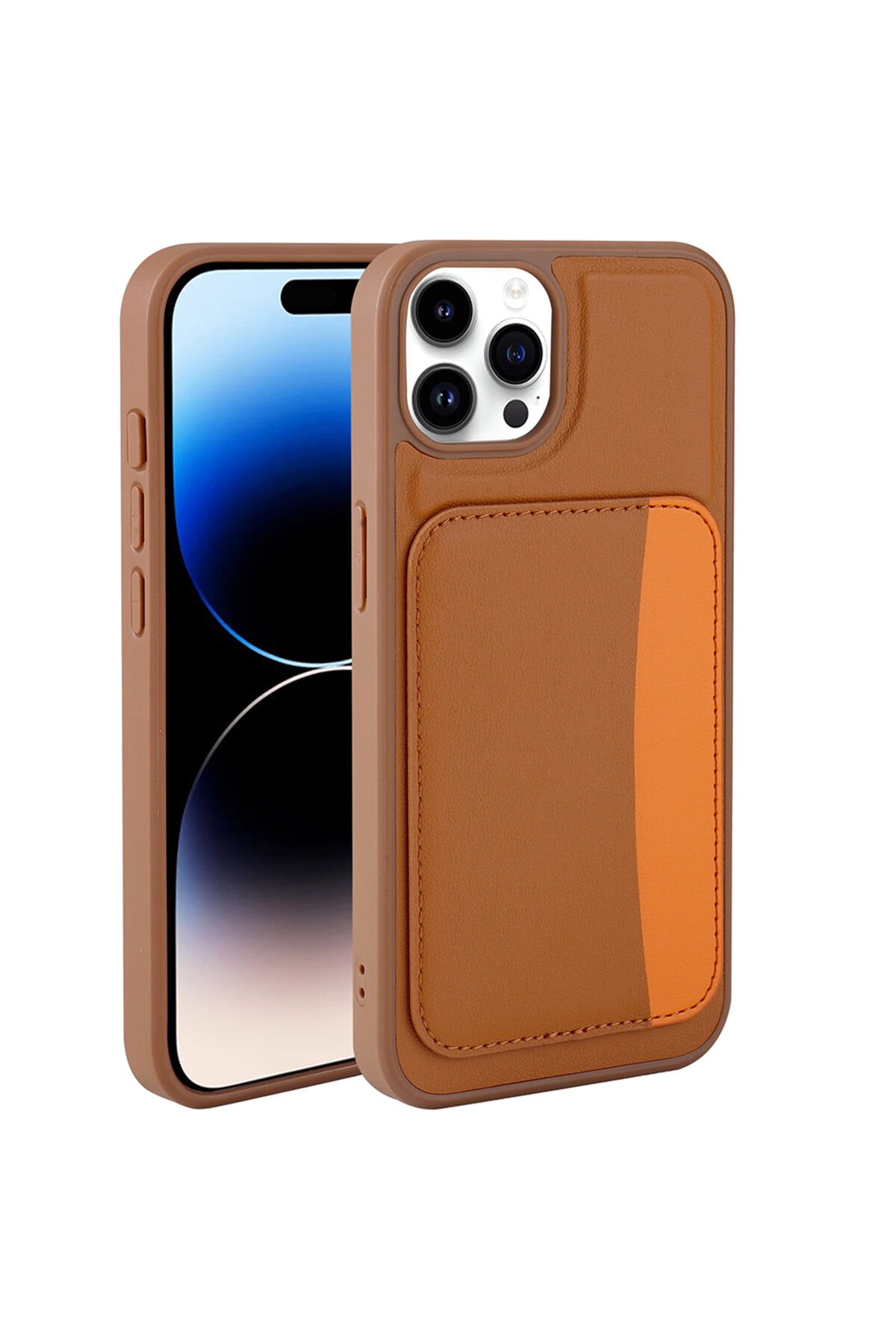 iPhone 14 Pro Max Kılıf Kartlıklı BSAY X-Kart Silikon Kapak - Lacivert Kahverengi
