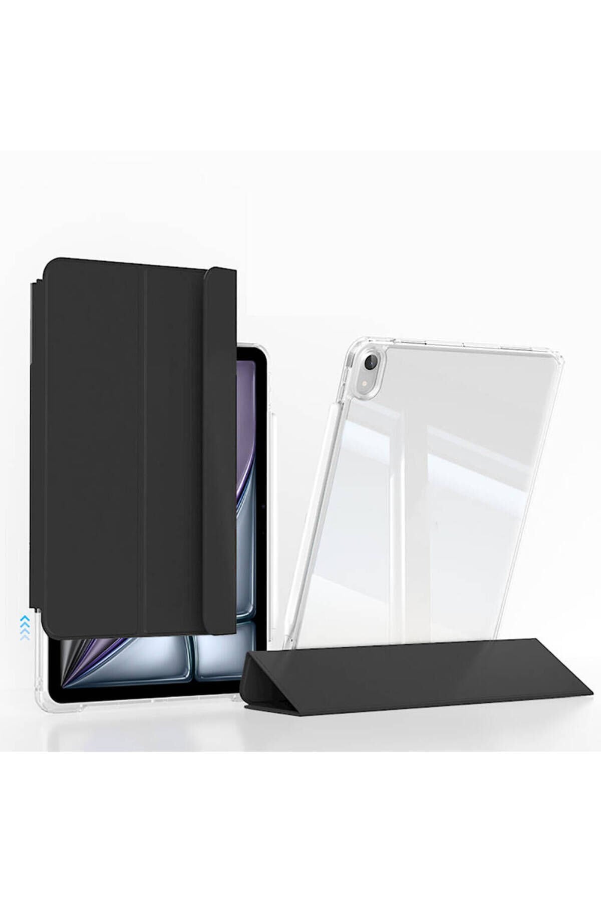 iPad Air 13 2024 Kılıf Magnetik Ayrılabilen Airbagli Uyumlu BSAY Sliding Tablet Kılıfı-Siyah Siyah