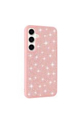Galaxy S25 Plus Kılıf Parlak Taşlı Tasarım BSAY Pırlanta Kapak - Pembe Beyaz