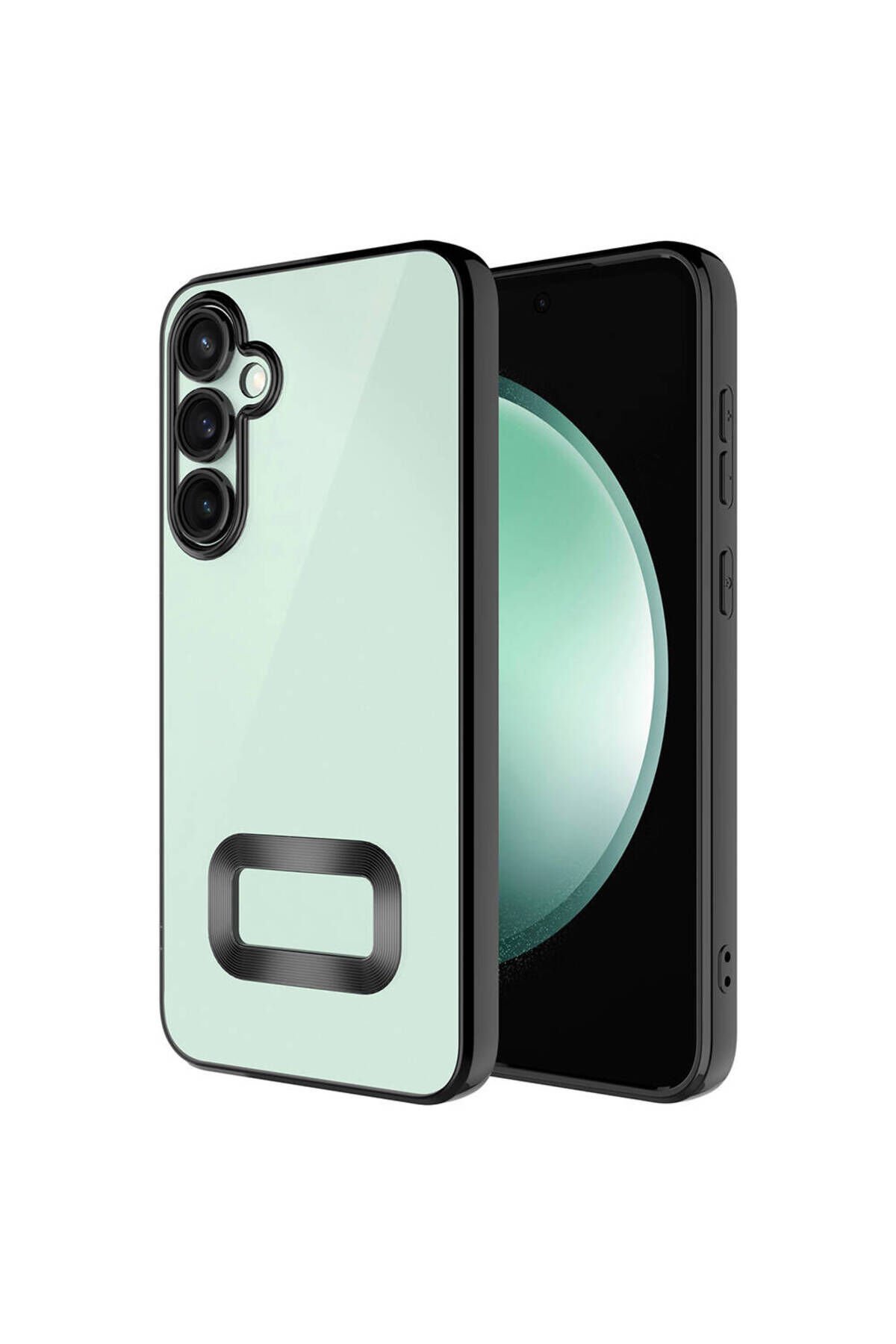 Galaxy A35 Kılıf Kamera Korumalı Logo Gösteren BSAY Omega Kapak - Gümüş Siyah