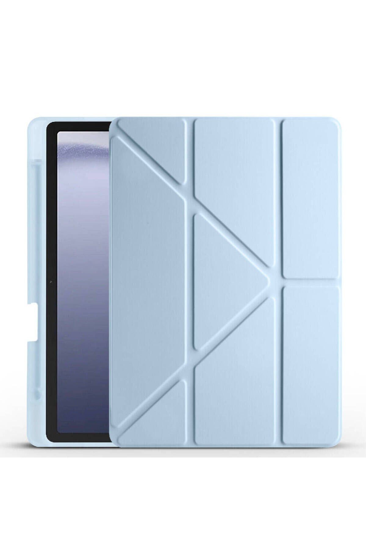Galaxy Tab A9 Kılıf Uyumlu BSAY Tri Folding Kalem Bölmeli Standlı Kılıf-Yeşil Mavi