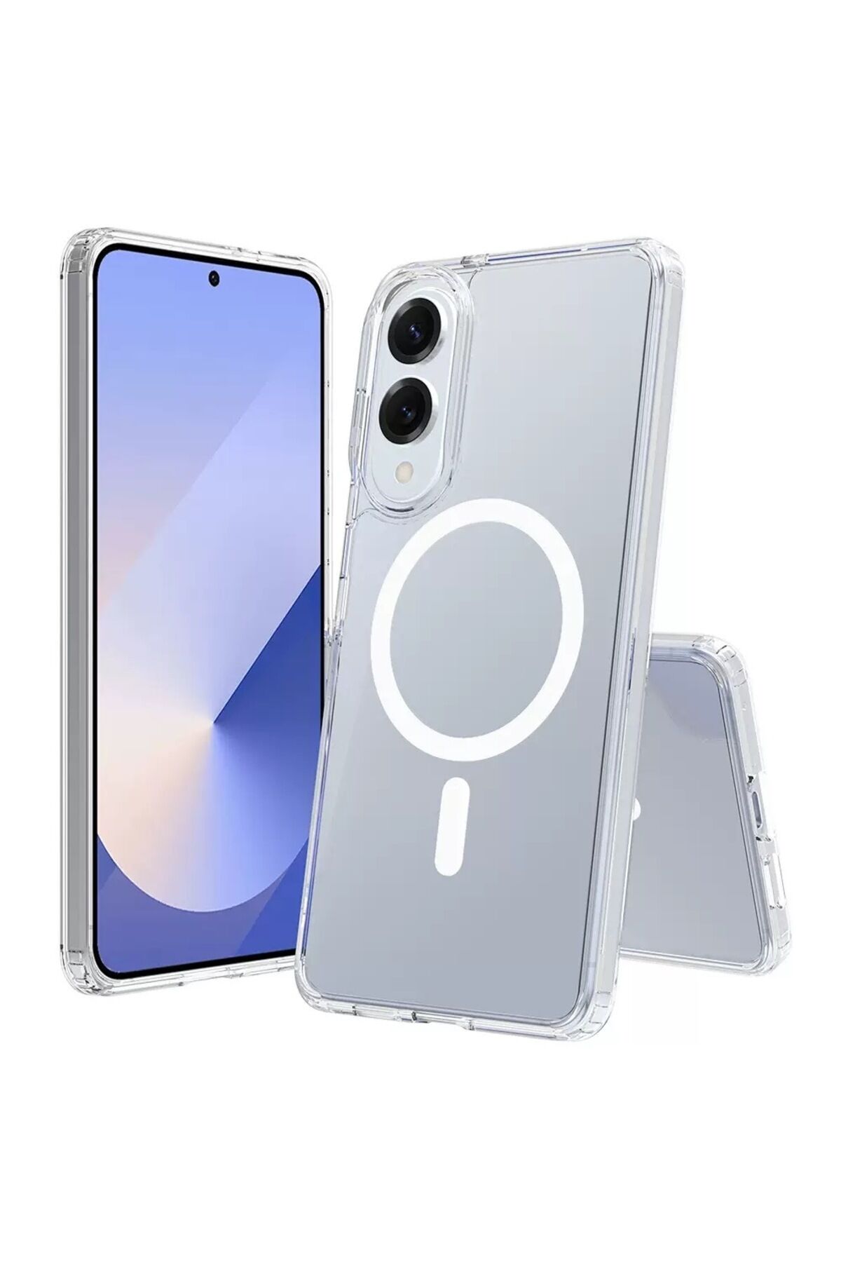 Galaxy S25 Edge Kılıf M-safe Şarj Özellikli Şeffaf Sert PC ASMA Embos Kapak - Şeffaf Şeffaf