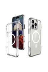 iPhone 16 Pro Max Kılıf Magsafe Şarj Özellikli Airbagli Şeffaf BSAY İncek Kapak - Şeffaf Şeffaf