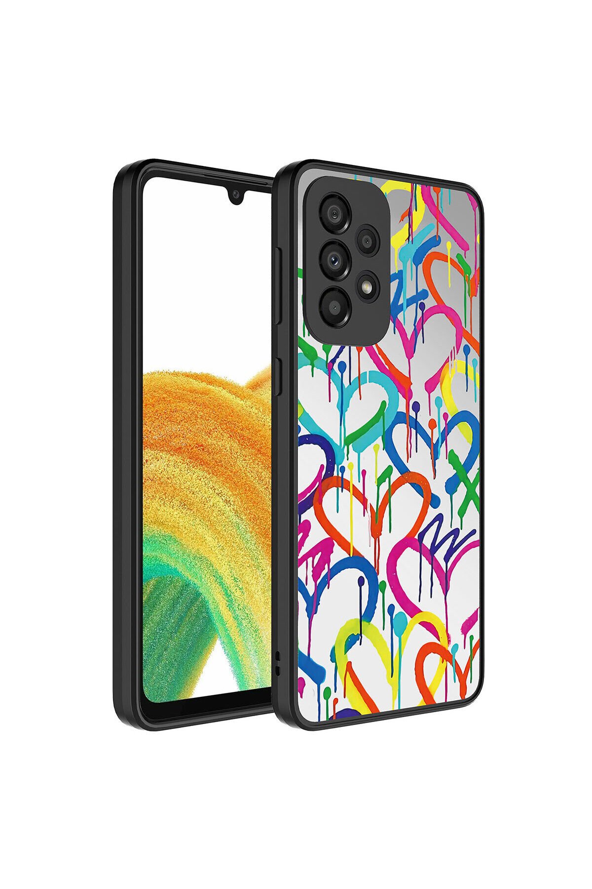 Galaxy A73 Kılıf Aynalı Desenli Kamera Korumalı Parlak BSAY Mirror Kapak - Kalp Kalp