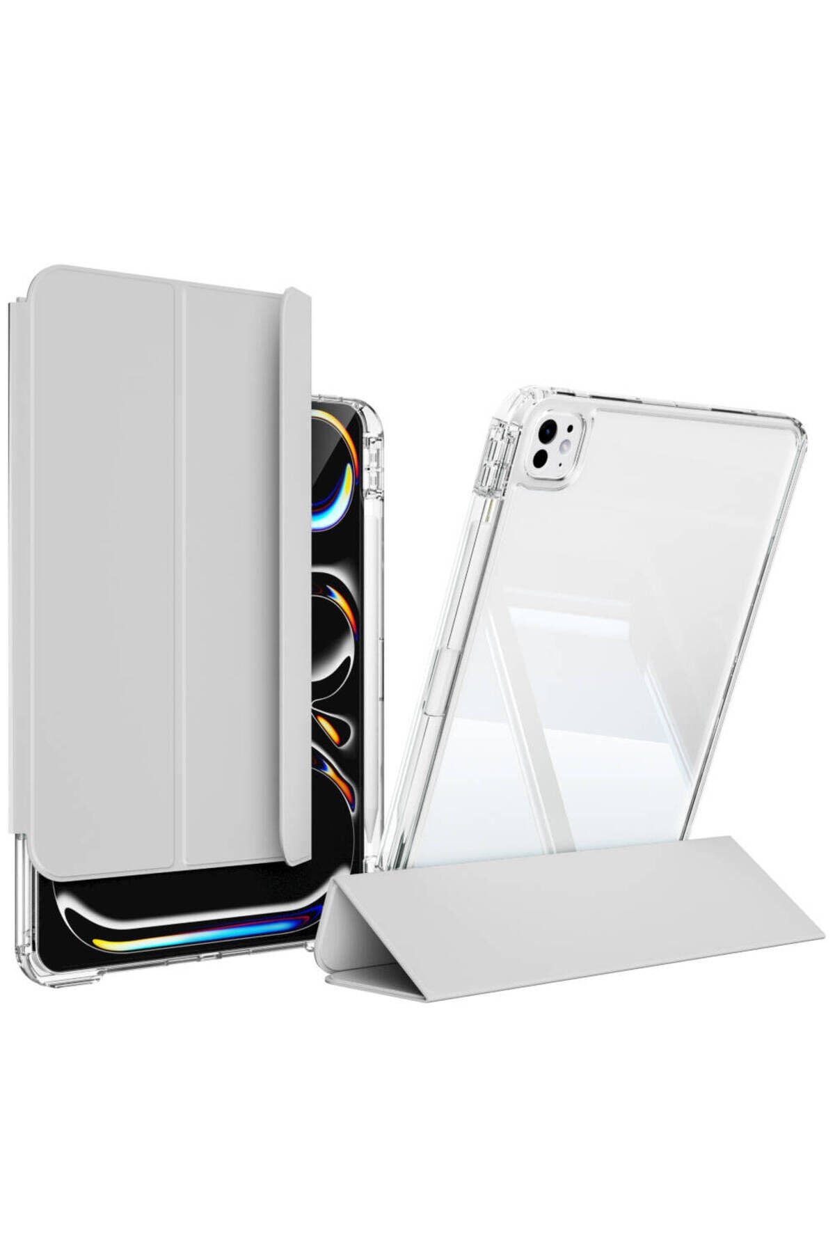 iPad Pro 11 2024 Kılıf Magnetik Ayrılabilen Airbagli BSAY Sliding Tablet Kılıfı - Gri Gri