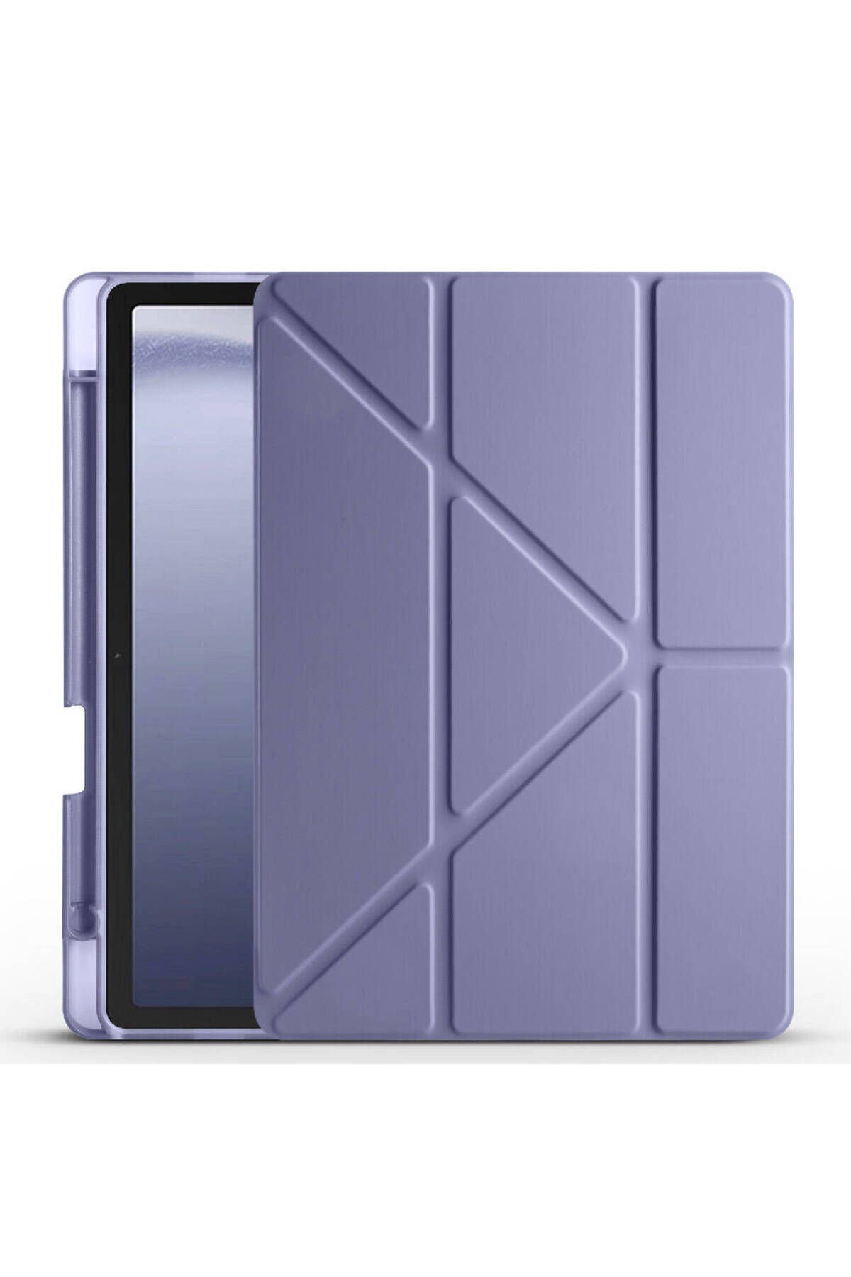 Galaxy Tab A9 Kılıf Uyumlu BSAY Tri Folding Kalem Bölmeli Standlı Kılıf-Yeşil Mor