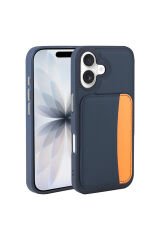 iPhone 16 Kılıf Kartlıklı BSAY X-Kart Silikon Kapak - Koyu Gri Gri