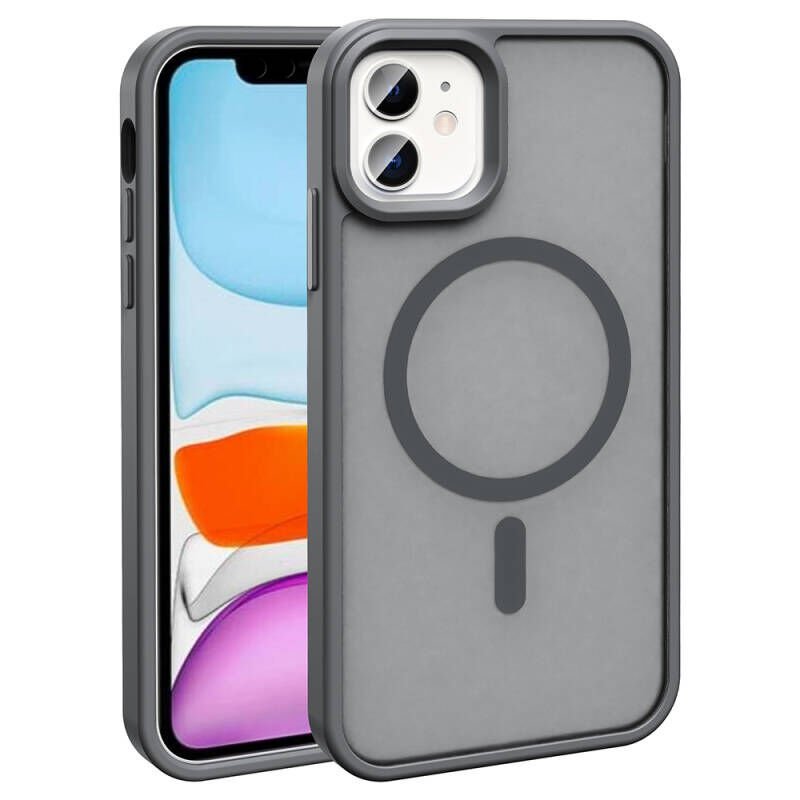 iPhone 11 Kılıf M-safe Şarj Özellikli Mat Arka Yüzey Zore Sio Kılıf Gri