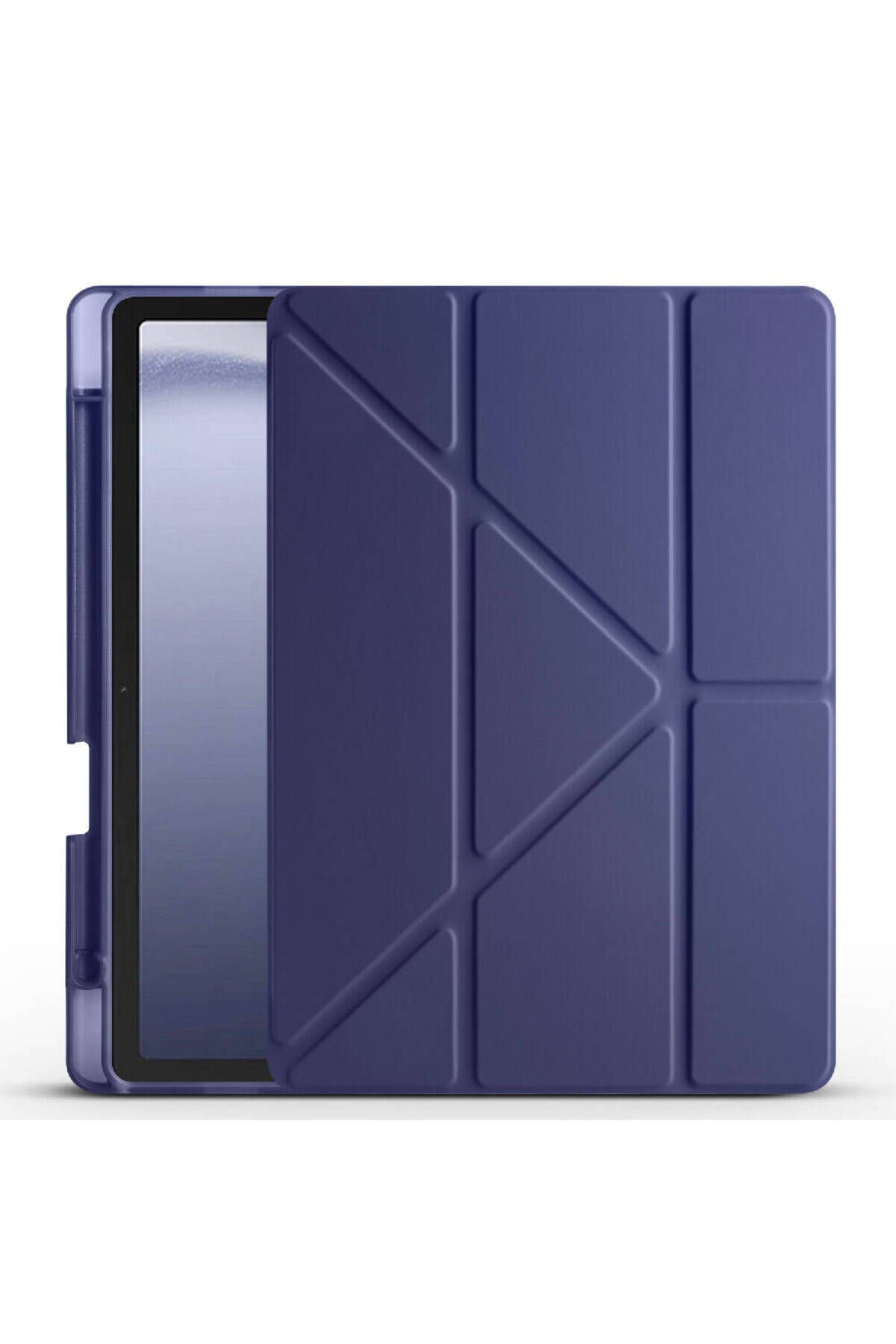 Galaxy Tab A9 Kılıf Uyumlu BSAY Tri Folding Kalem Bölmeli Standlı Kılıf-Yeşil Lacivert