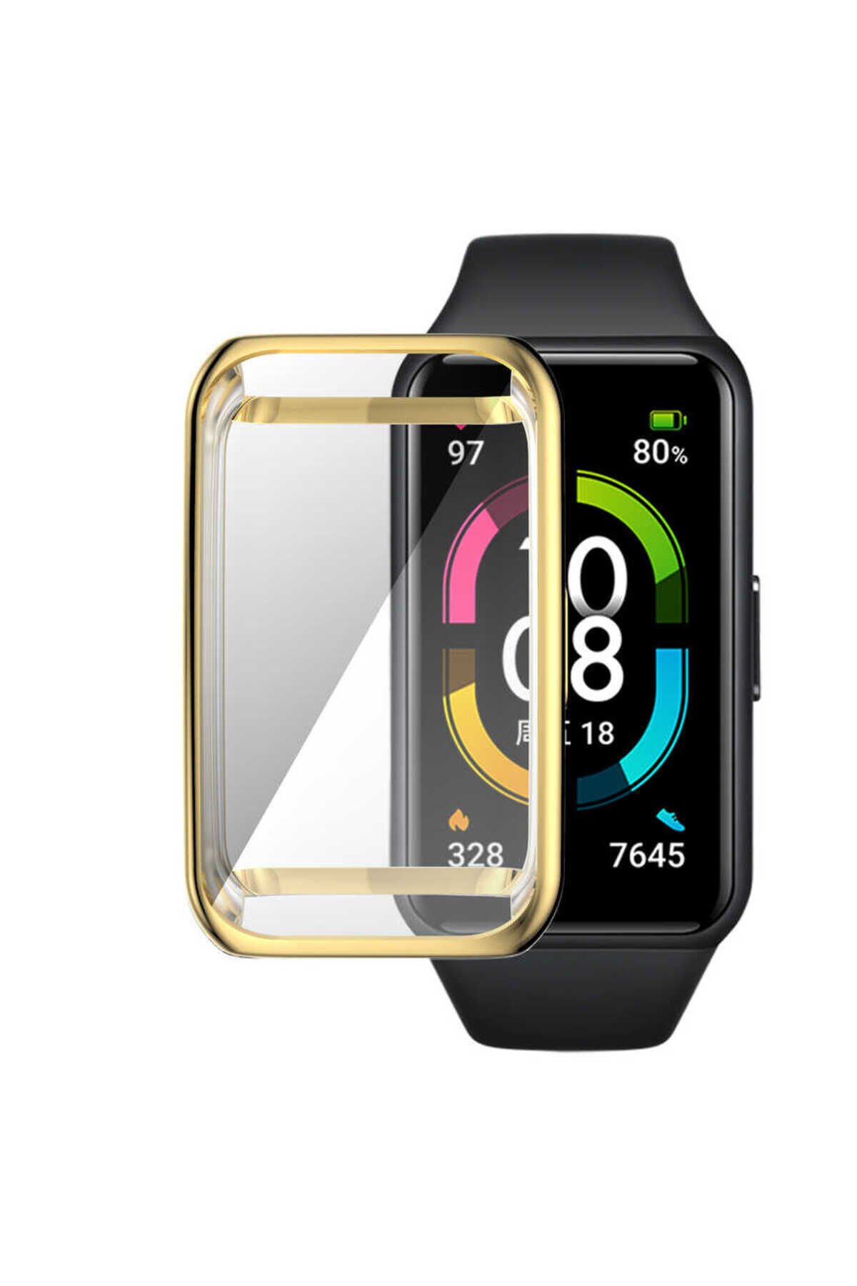 Huawei Band 6 BSAY Watch Gard 09 Koruyucu Silikon - Renksiz Altın