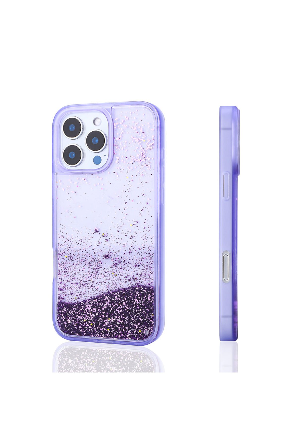 iPhone 16 Pro Kılıf Sıvılı Simli Şeffaf Arka Yüzey MKST Keto Silikon Kapak - Mor