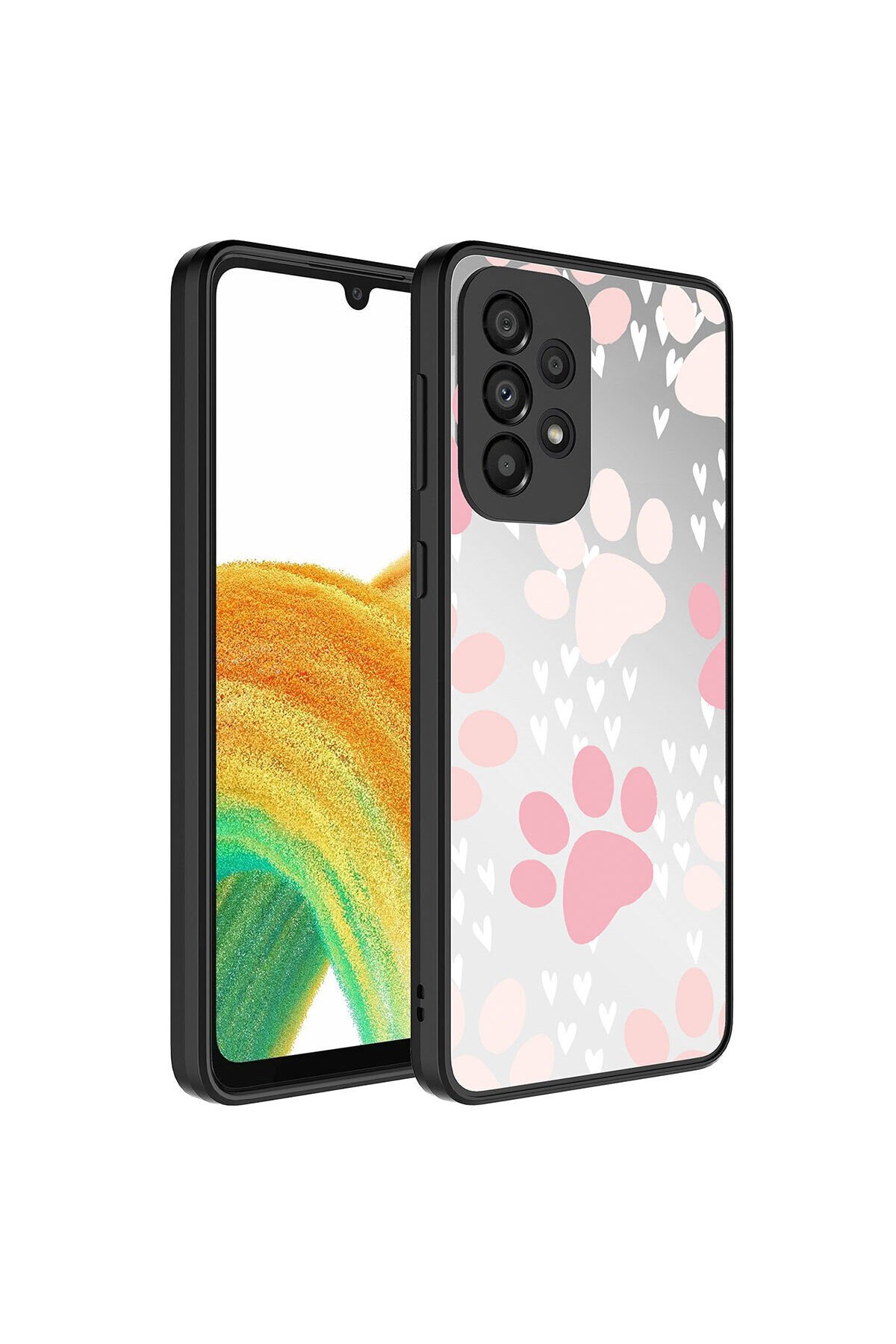Galaxy A73 Kılıf Aynalı Desenli Kamera Korumalı Parlak BSAY Mirror Kapak - Kalp Pati