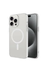iPhone 15 Pro Max Uyumlu BSAY Magsafe Şarj Özellikli Buzlu Transparan C-Pro Sert Kılıf-Derin M Renksiz