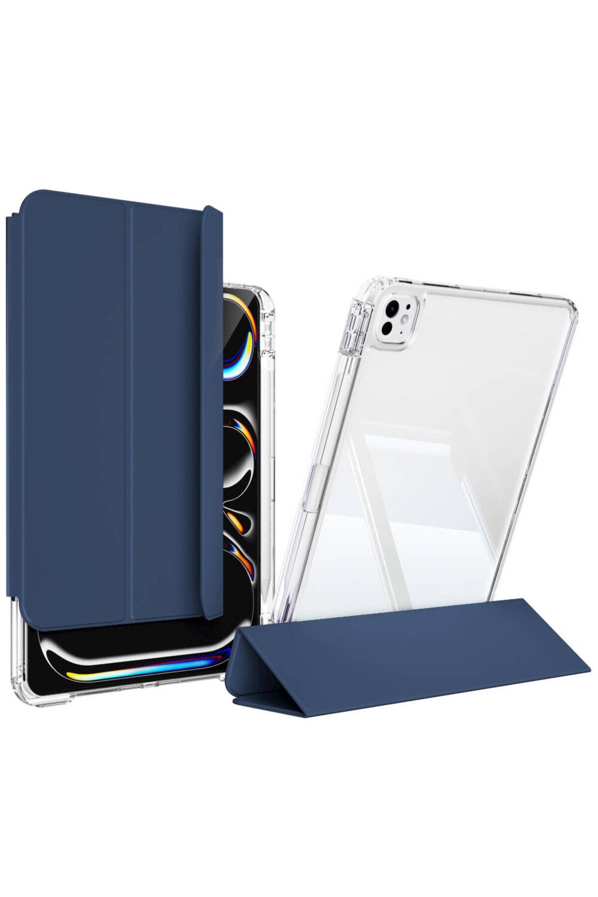 iPad Pro 11 2024 Kılıf Magnetik Ayrılabilen Airbagli BSAY Sliding Tablet Kılıfı - Lacivert Lacivert