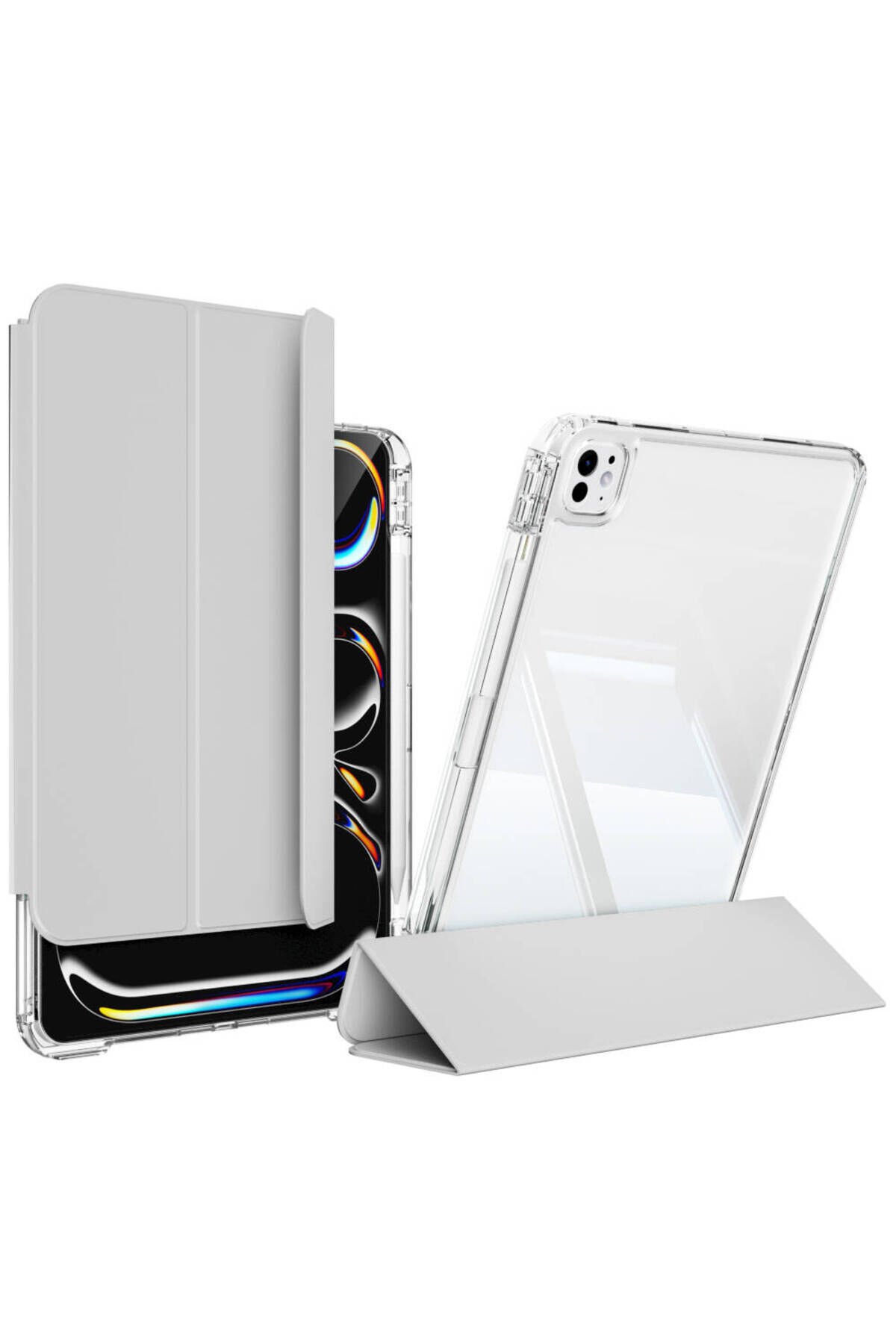 iPad Pro 13 2024 Kılıf Magnetik Ayrılabilen Airbagli BSAY Sliding Tablet Kılıfı - Gri Gri