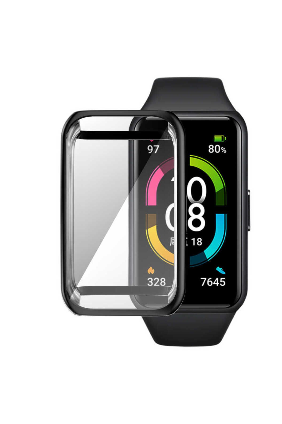 Huawei Band 7 BSAY Watch Gard 09 Koruyucu Silikon - Renksiz Şeffaf