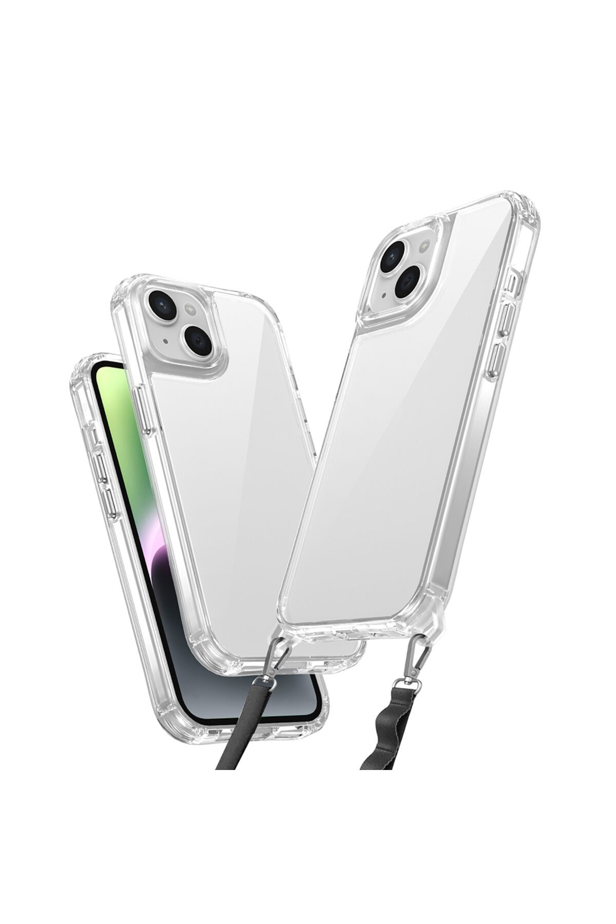 iPhone 14 Kılıf Airbagli Takılabilir Askı Aparatlı ASMA Snap Silikon Kapak - Şeffaf Şeffaf