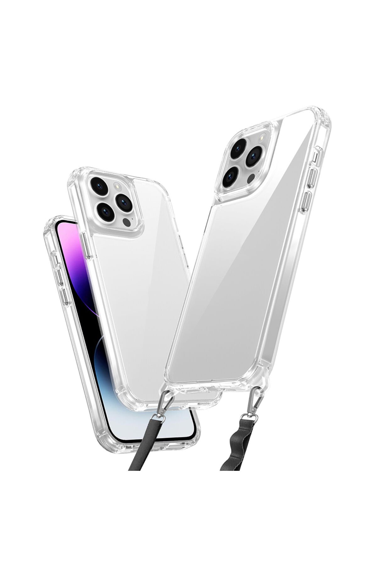 iPhone 14 Pro Max Kılıf Airbagli Takılabilir Askı Aparatlı KLFK Snap Silikon Kapak - Şeffaf Şeffaf