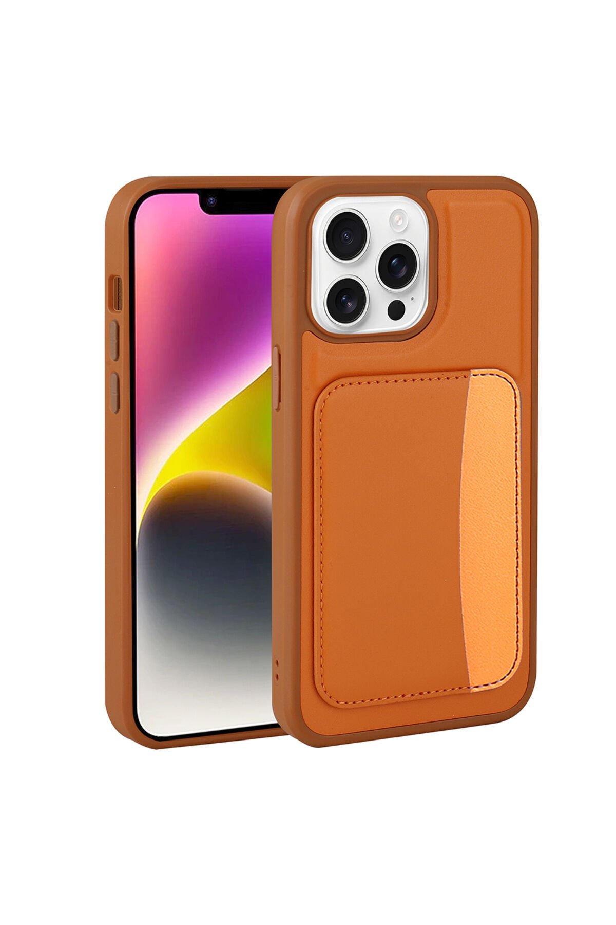 iPhone 16 Pro Kılıf Kartlıklı BSAY X-Kart Silikon Kapak - Lacivert Turuncu