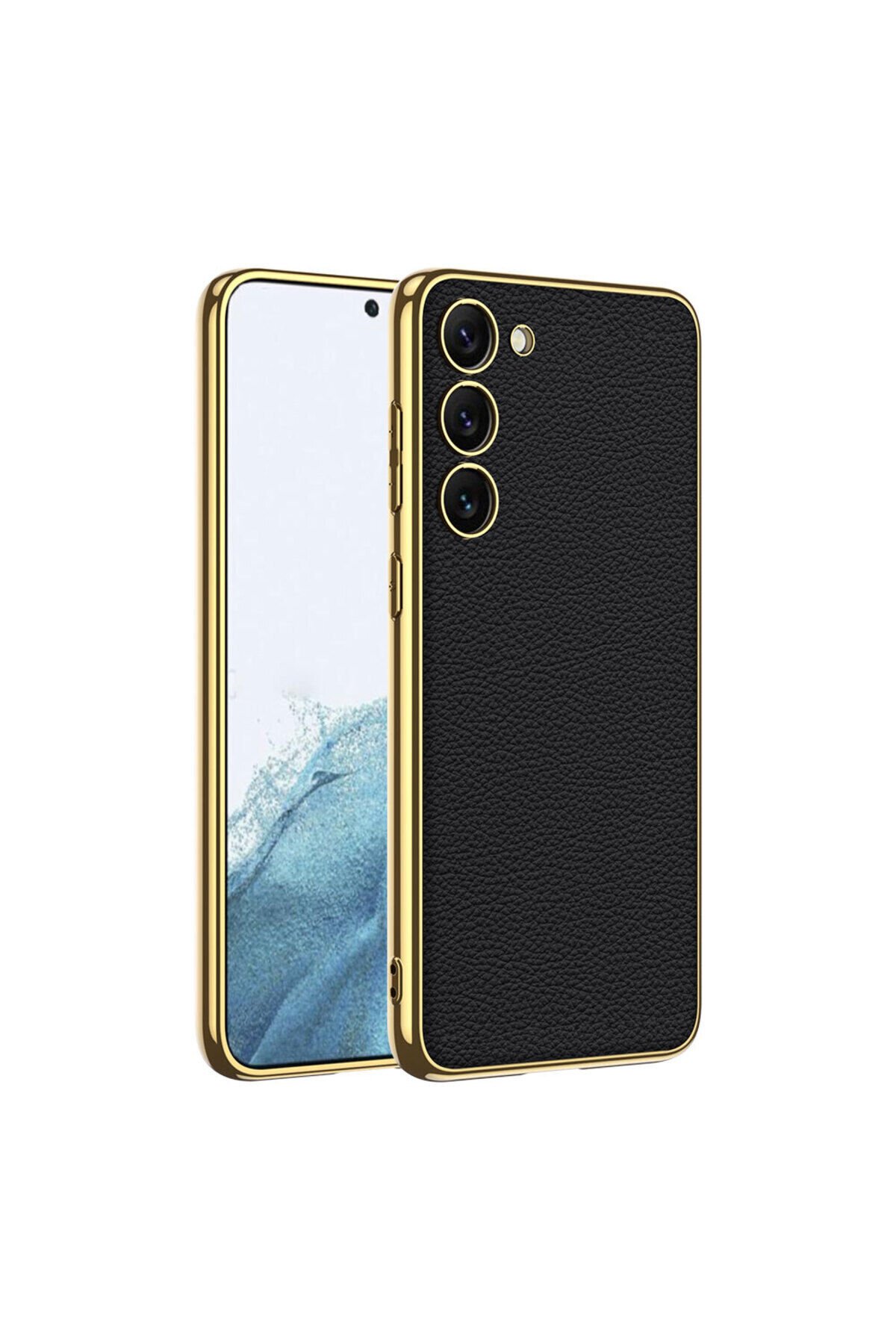 Galaxy S23 Uyumlu Deri Görünümlü Kenarları Elektroplating Kaplama BSAY Fizyon Kılıf-Kırmızı Siyah