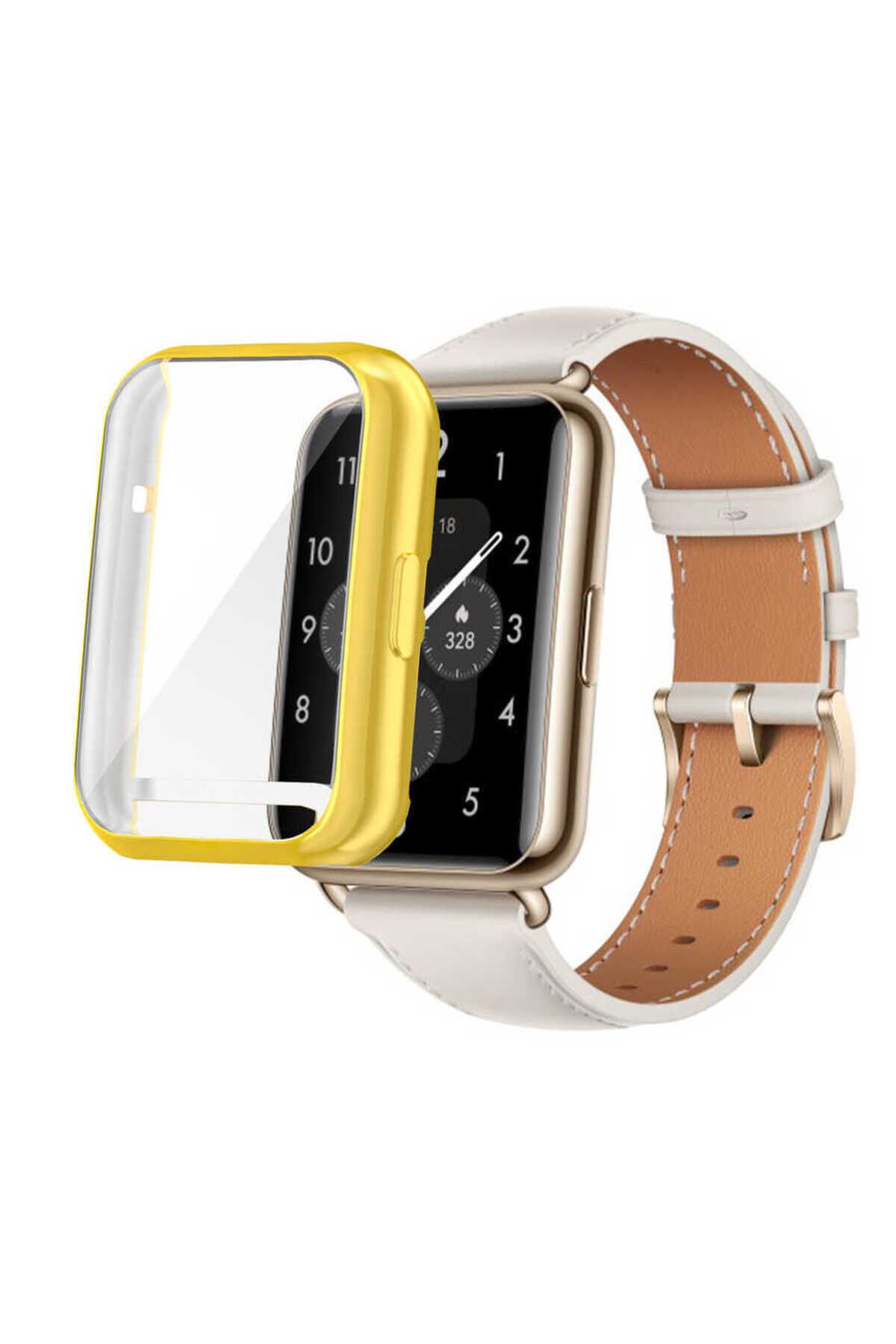 Huawei Watch Fit 2 BSAY Watch Gard 02 Koruyucu Silikon - Gold Şeffaf