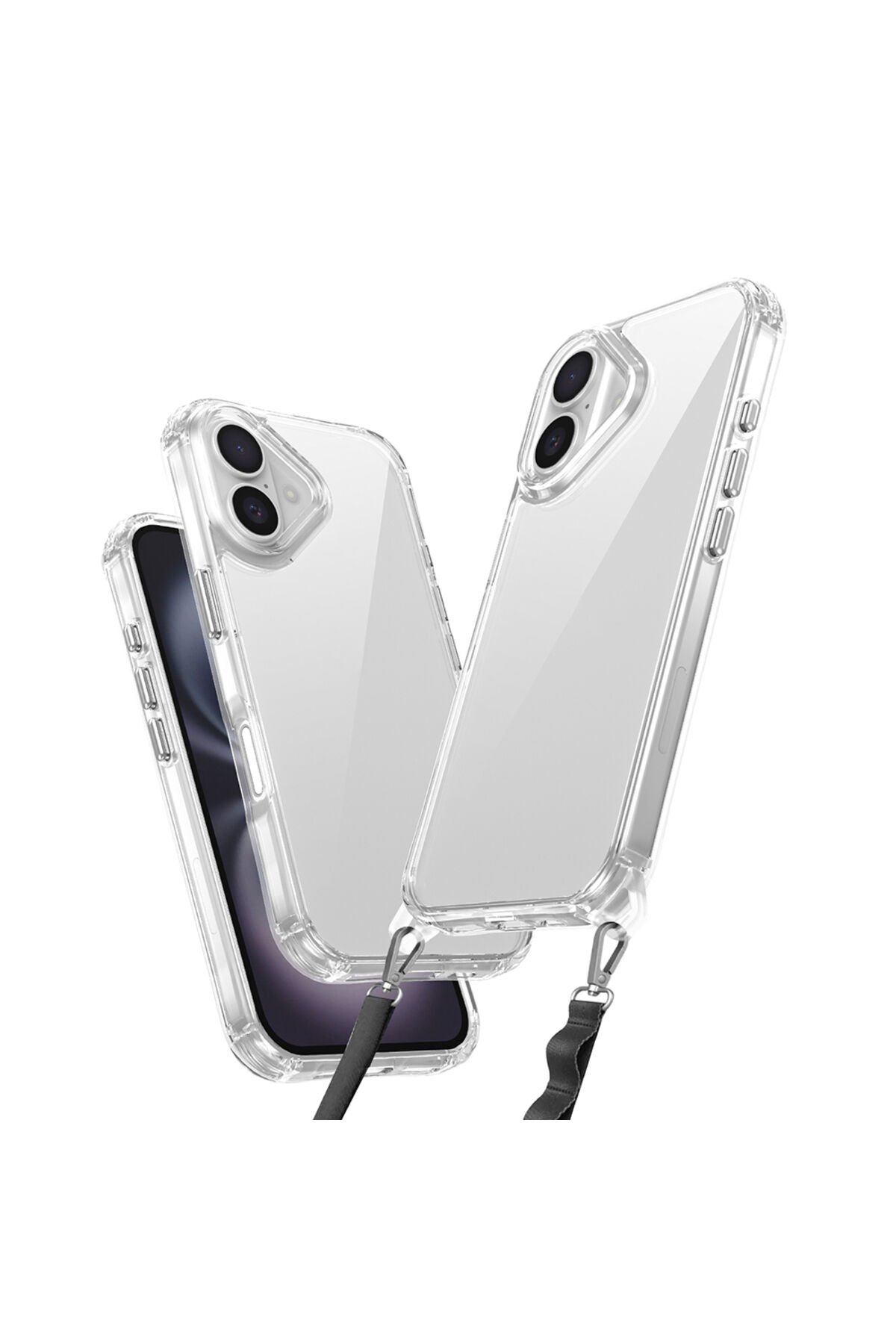 iPhone 16 Kılıf Airbagli Takılabilir Askı Aparatlı NXXA Snap Silikon Kapak - Şeffaf Şeffaf