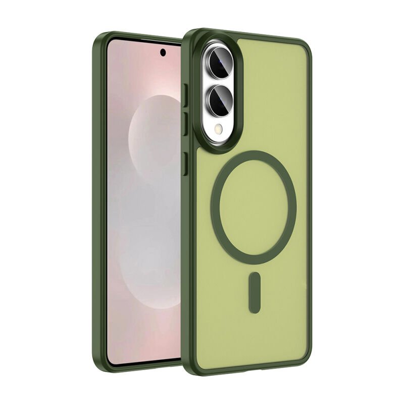 Galaxy S25 Edge Kılıf M-safe Şarj Özellikli Mat Arka Yüzey Zore Sio Kılıf Koyu Yeşil