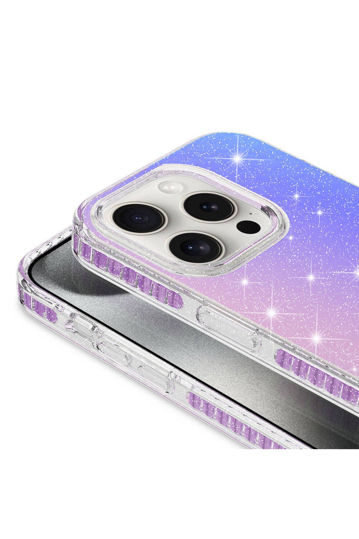 iPhone 15 Pro Max Uyumlu Parlak Renk Geçişli BSAY Velle Kılıf-Beyaz Pembe
