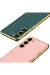 Galaxy S23 Plus Uyumlu Deri Görünümlü Kenarları Elektroplating Kaplama BSAY Fizyon Kılıf-Koy Siyah