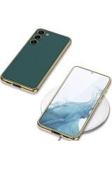 Galaxy S23 Plus Uyumlu Deri Görünümlü Kenarları Elektroplating Kaplama BSAY Fizyon Kılıf-Koy Siyah