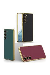 Galaxy S23 Plus Uyumlu Deri Görünümlü Kenarları Elektroplating Kaplama BSAY Fizyon Kılıf-Koy Siyah