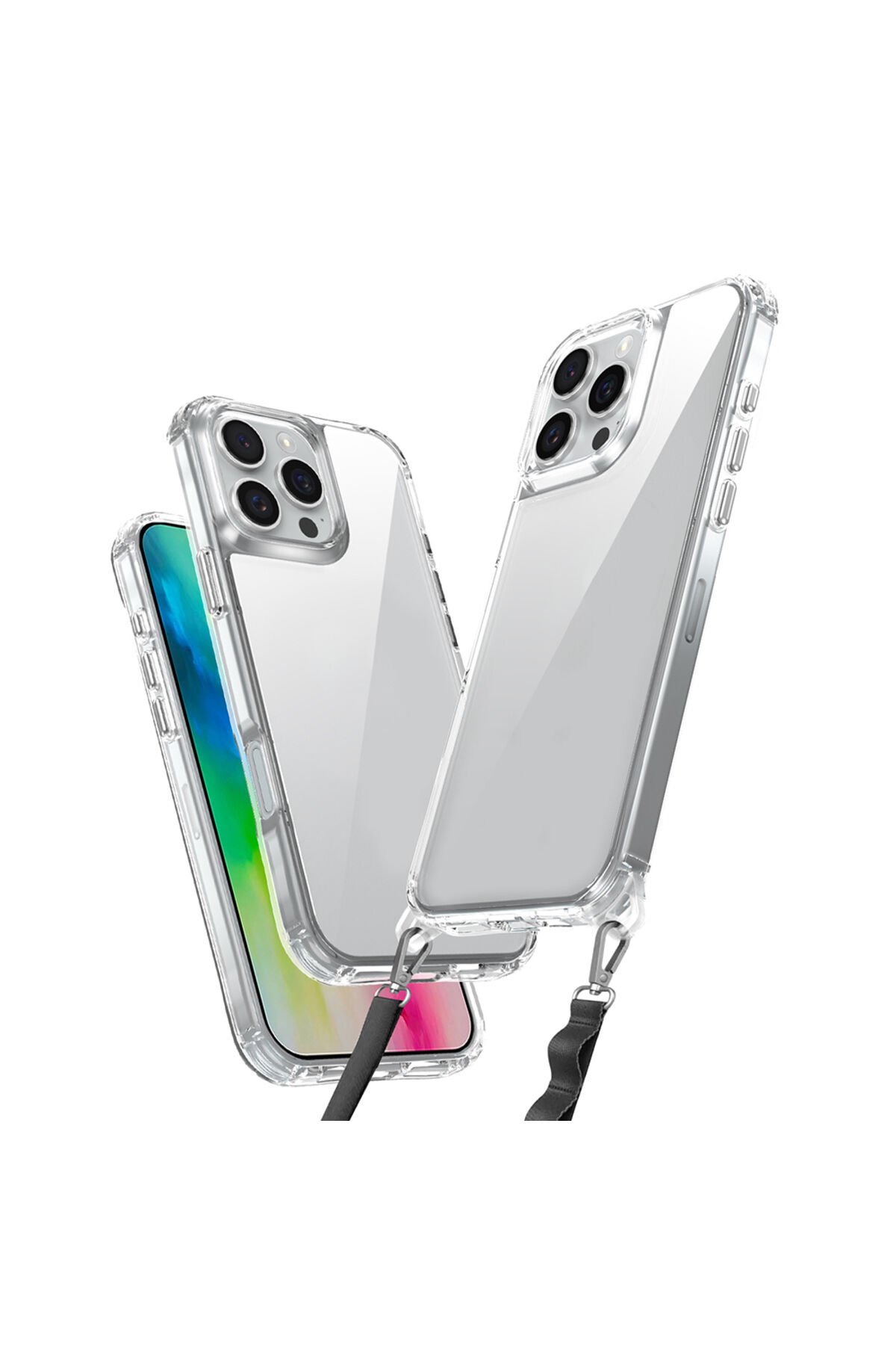 iPhone 16 Pro Kılıf Airbagli Takılabilir Askı Aparatlı ZPRB Snap Silikon Kapak - Şeffaf Şeffaf