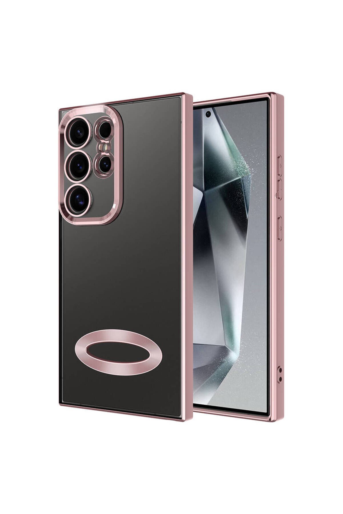 Galaxy S24 Ultra Kılıf Kamera Korumalı Logo Gösteren BSAY Omega Kapak - Gold Rose Gold