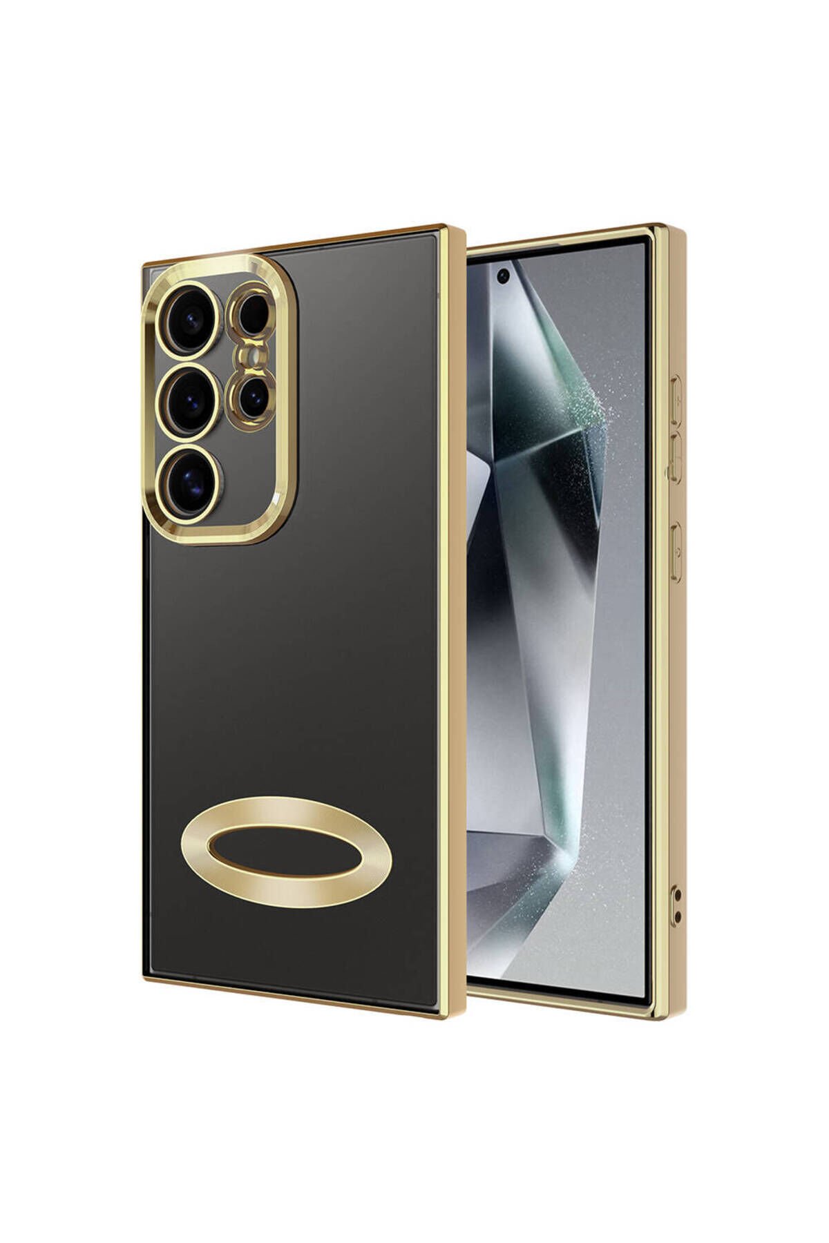 Galaxy S24 Ultra Kılıf Kamera Korumalı Logo Gösteren BSAY Omega Kapak - Gold Rose Gold