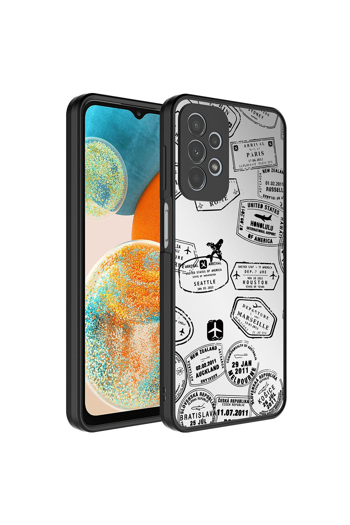 Galaxy A72 Kılıf Aynalı Desenli Kamera Korumalı Parlak BSAY Mirror Kapak - Kalp Seyahat