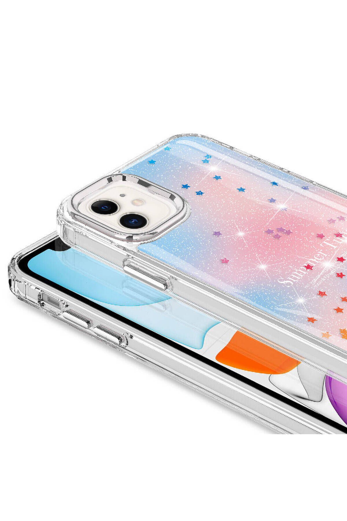 iPhone 11 Uyumlu Simli Desenli Parlak BSAY Task Kılıf-Mavi Mavi