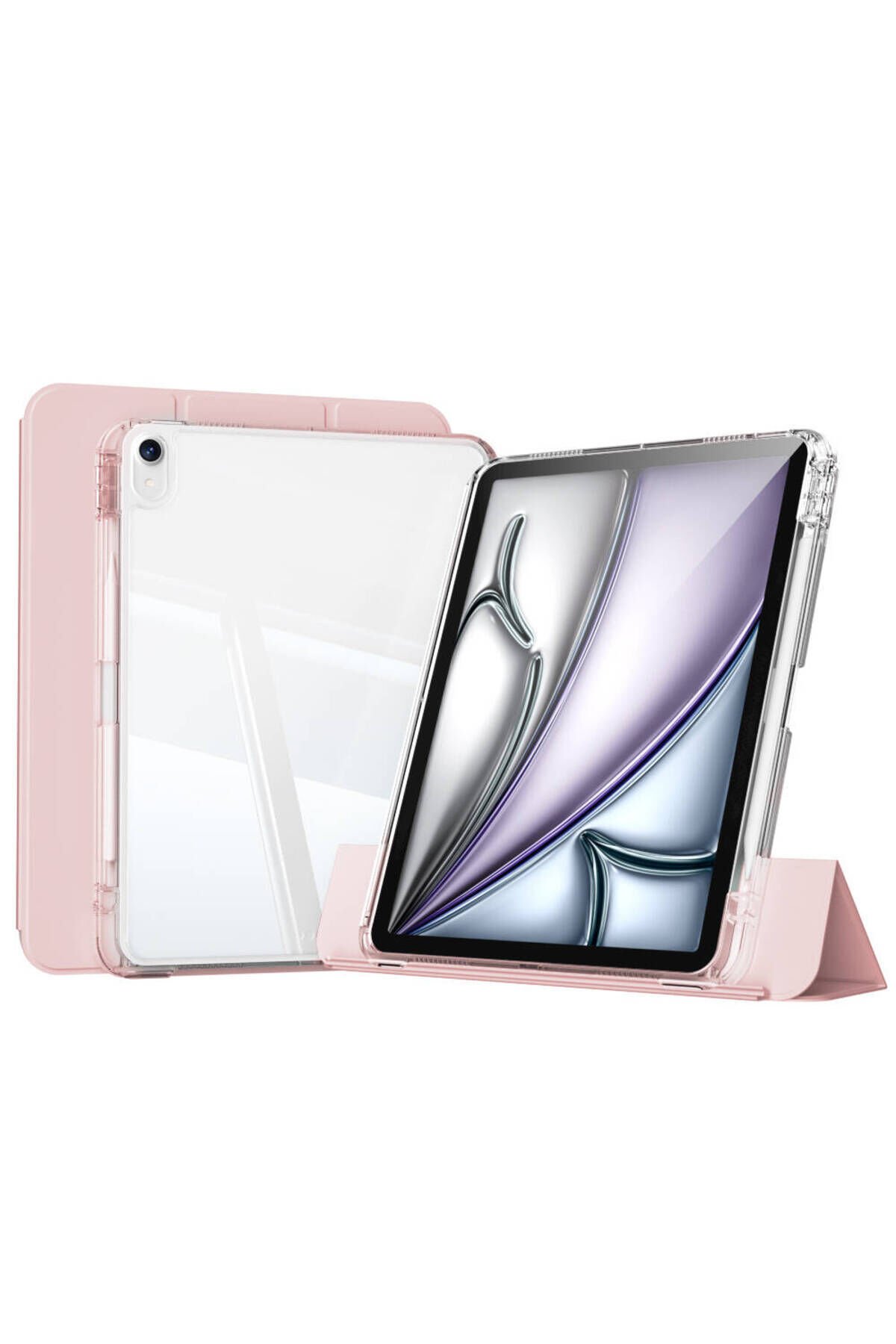 iPad Air 13 2025 M3 Kılıf Magnetik Ayrılabilen Airbagli BSAY Sliding Tablet Kılıfı - Pembe Pembe