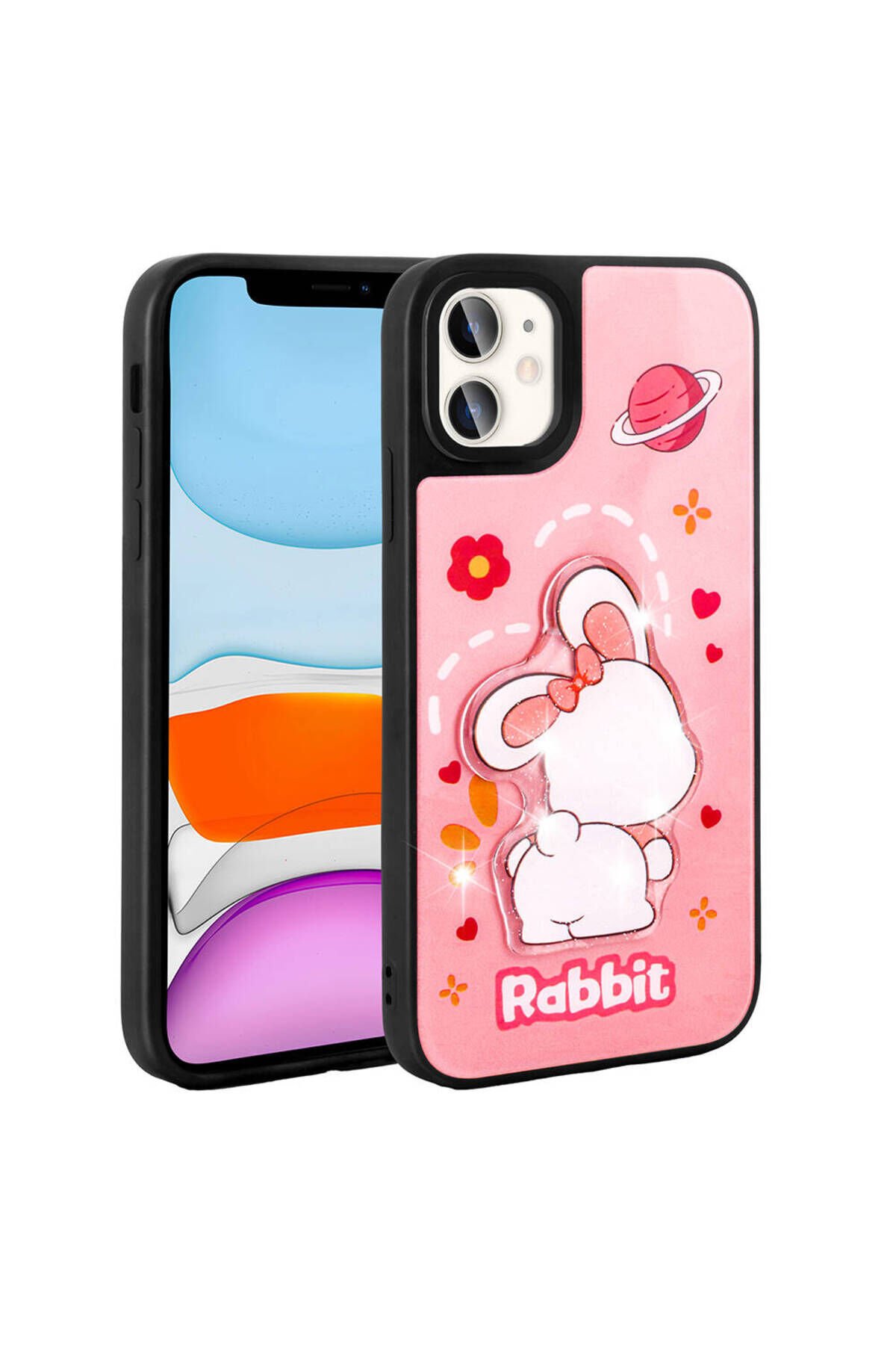 iPhone 11 Kılıf Parlayan Kabartmalı İkonik Figürlü BSAY Amas Silikon Kapak - Pembe Pembe