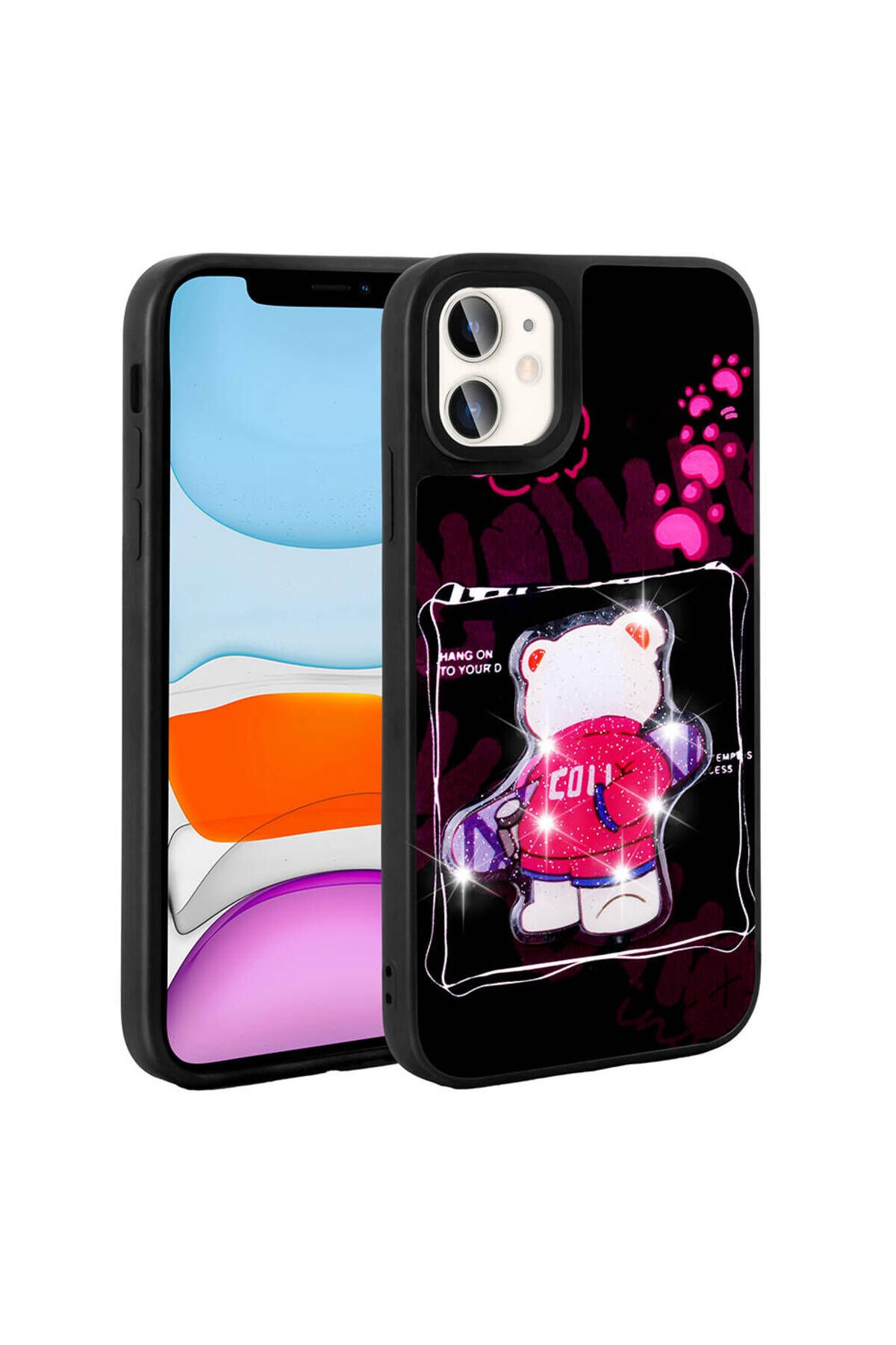 iPhone 11 Kılıf Parlayan Kabartmalı İkonik Figürlü BSAY Amas Silikon Kapak - Pembe Pembe