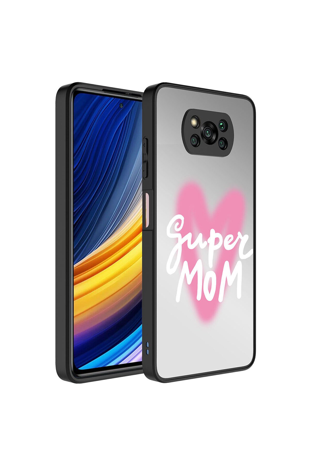 Poco X3 Kılıf Aynalı Desenli Kamera Korumalı Parlak BSAY Mirror Kapak - Kalp Süper Anne