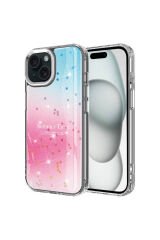 iPhone 15 Uyumlu Simli Desenli Parlak BSAY Task Kılıf-Pembe Pembe