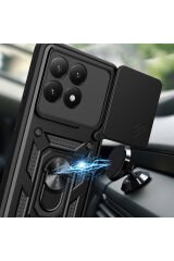 15T Kılıf Magnetik Standlı Kamera Korumalı BSAY Sürgülü Vega Kapak - Siyah Mavi