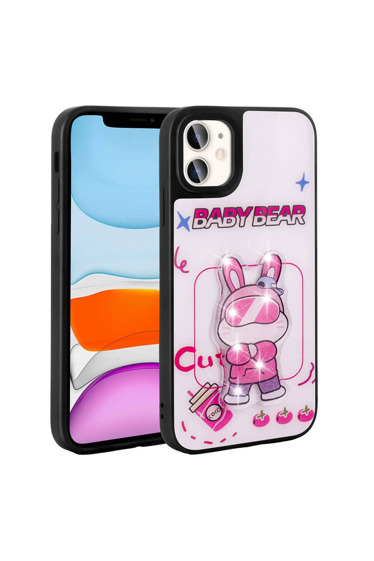 iPhone 11 Kılıf Parlayan Kabartmalı İkonik Figürlü KLFK Amas Silikon Kapak - Beyaz Beyaz