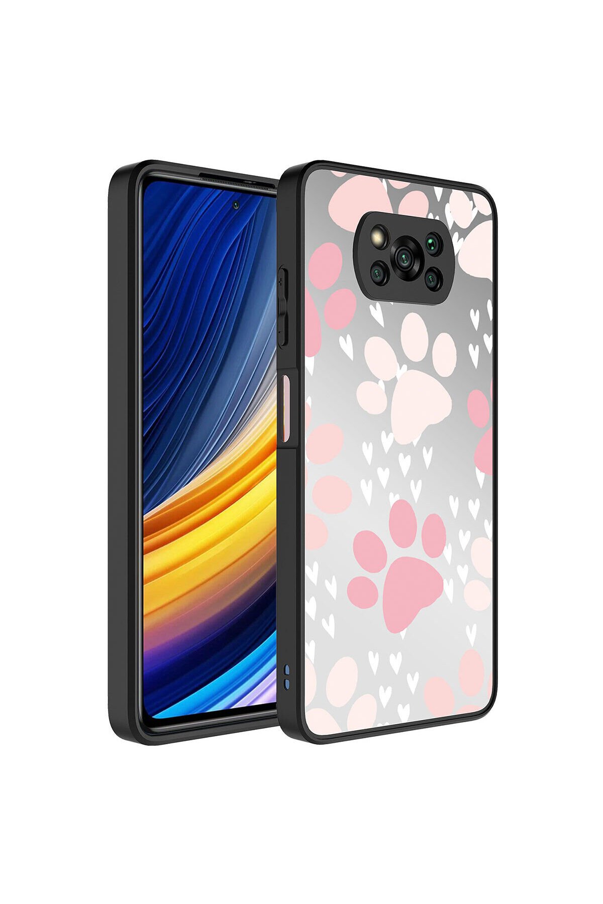 Poco X3 Kılıf Aynalı Desenli Kamera Korumalı Parlak BSAY Mirror Kapak - Kalp Pati