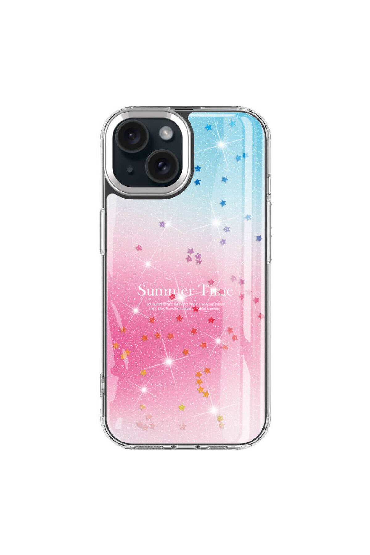 iPhone 15 Plus Uyumlu Simli Desenli Parlak BSAY Task Kılıf-Pembe Mavi