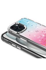 iPhone 15 Plus Uyumlu Simli Desenli Parlak BSAY Task Kılıf-Pembe Mavi