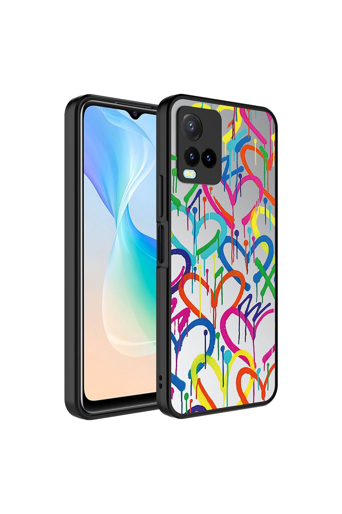 Vivo Y21S Kılıf Aynalı Desenli Kamera Korumalı Parlak BSAY Mirror Kapak - Yazı Kalp