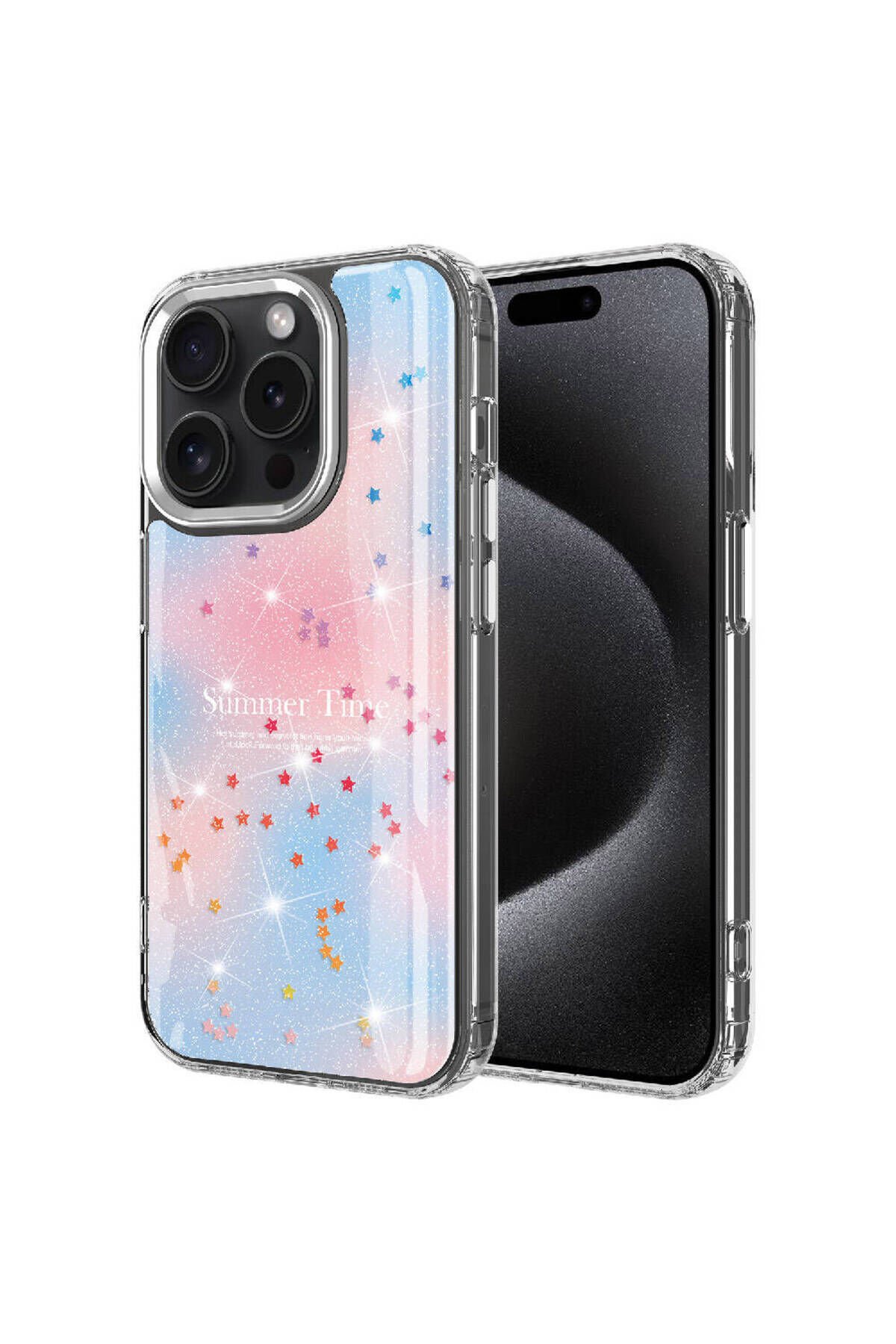 iPhone 15 Pro Uyumlu Simli Desenli Parlak BSAY Task Kılıf-Mavi Mavi